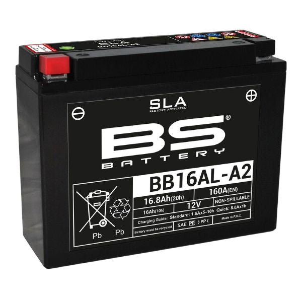 Batería precargada modelo BB16AL-A2-FA, sin mantenimiento y lista para instalar en tu moto