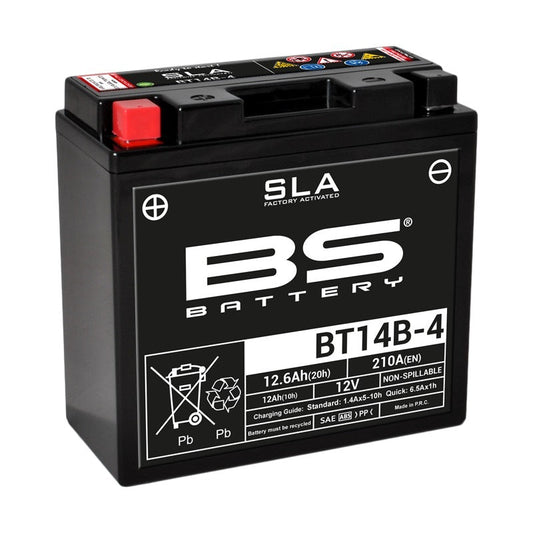 Batería precargada modelo BT14B-4-FA, sin mantenimiento y lista para instalar en tu moto