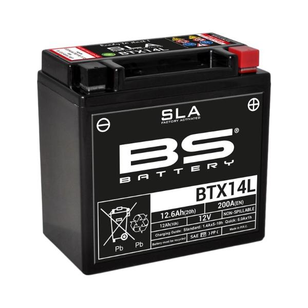 Batería precargada modelo BTX14L-FA, sin mantenimiento y lista para instalar en tu moto