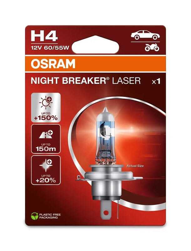 Lampara OSRAM H4 Night Breaker Laser Light 12V 60 / 55W P43t-38 - 1u - MOTO ATELIER