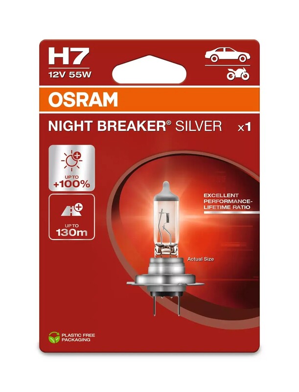 Lampara OSRAM H7 Night Breaker Silver Laser Light 12V 60 / 55W PX26d - 1u - MOTO ATELIER