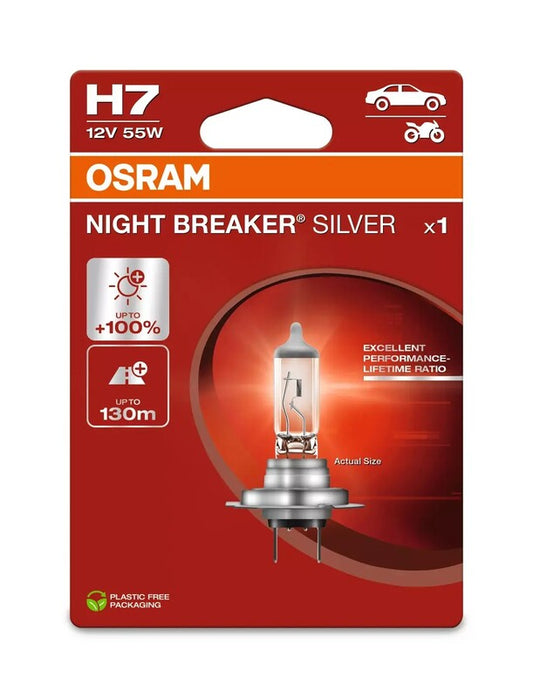Lampara OSRAM H7 Night Breaker Silver Laser Light 12V 60 / 55W PX26d - 1u - MOTO ATELIER