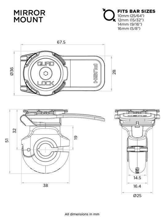 Soporte para smartphone QUAD LOCK para espejo retrovisor - MOTO ATELIER
