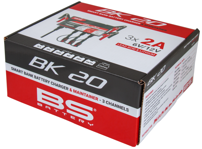 Caja cargador de bateria inteligente BS Battery BK20 6V/12V 3x2A moto