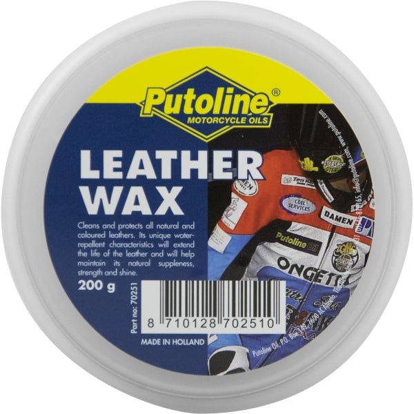 Cera para cuero Putoline Leather Wax 200g, protección e impermeabilización para ropa y accesorios de moto
