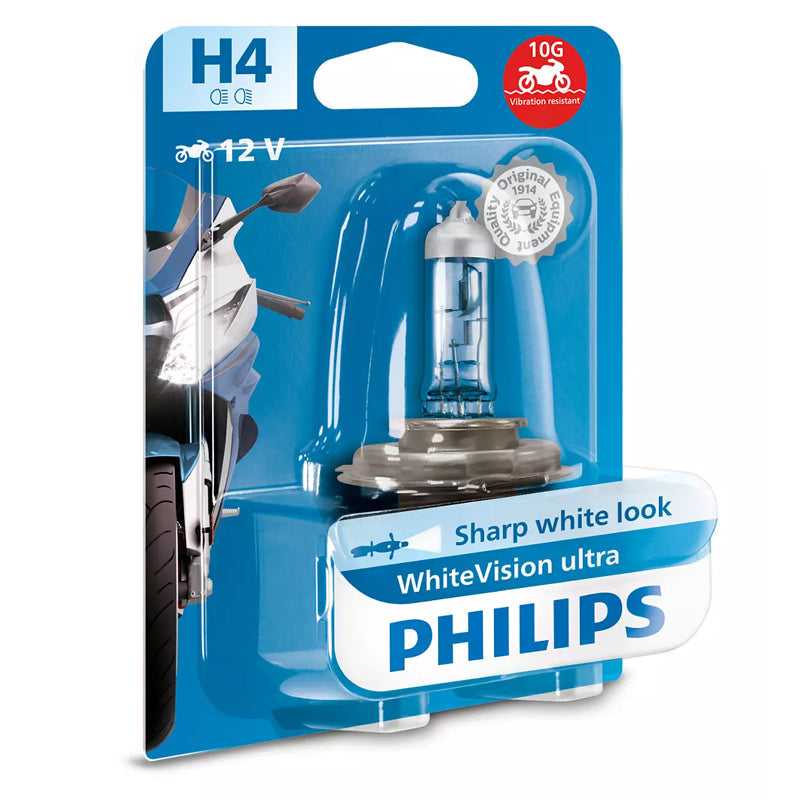 LAMPARA PHILIPS HALOGENA H4 WHITEVISION ULTRA MOTO - MOTO ATELIER