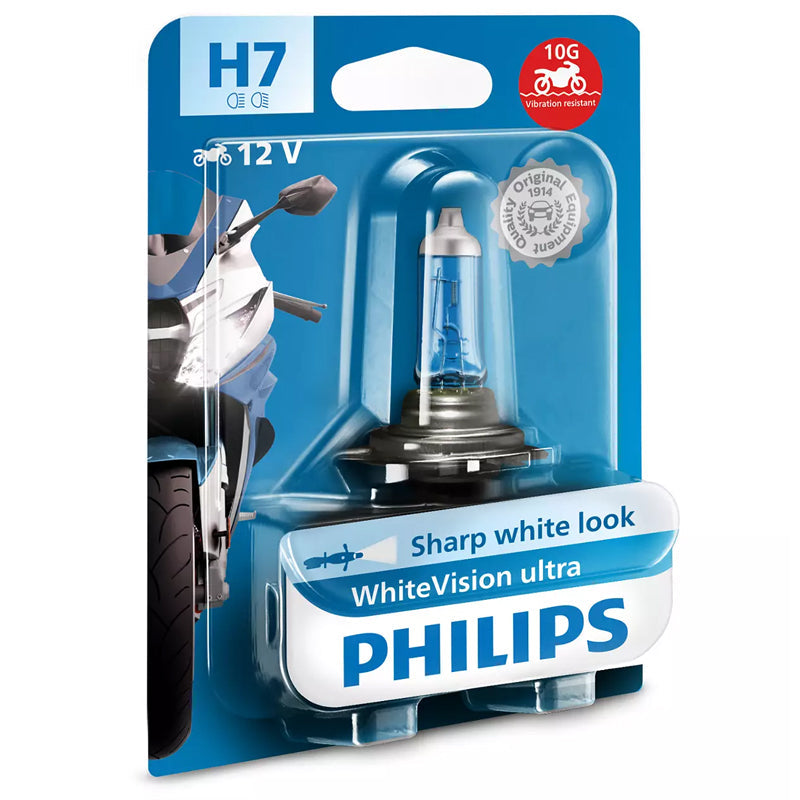 LAMPARA PHILIPS HALOGENA H7 WHITEVISION ULTRA MOTO - MOTO ATELIER