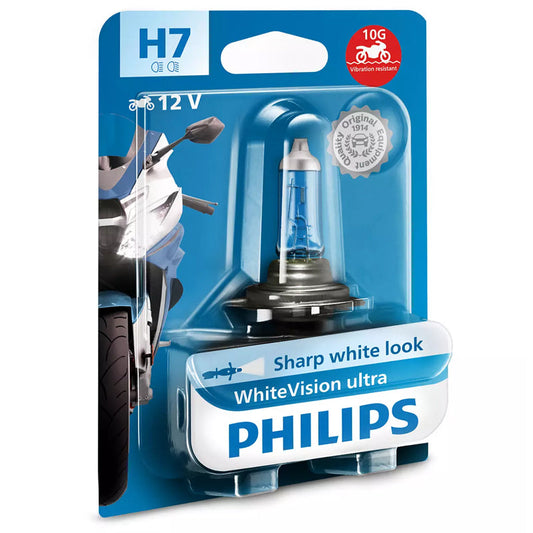 LAMPARA PHILIPS HALOGENA H7 WHITEVISION ULTRA MOTO - MOTO ATELIER