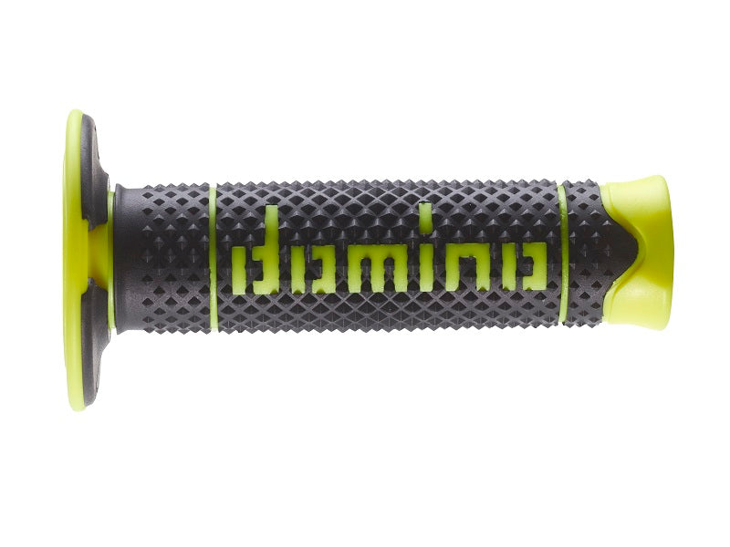 PUÑOS DOMINO DSH OFF ROAD CERRADOS D 22 MM L 120 MM PARA MOTOCICLETA EN COLOR NEGRO Y AMARILLO FLUOR
