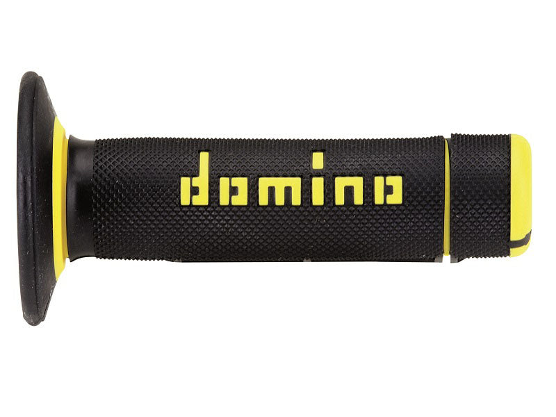 PUÑOS DOMINO OFF ROAD CERRADOS D 22 MM L 118 MM MOTOCICLETA COLOR NEGRO Y AMARILLO