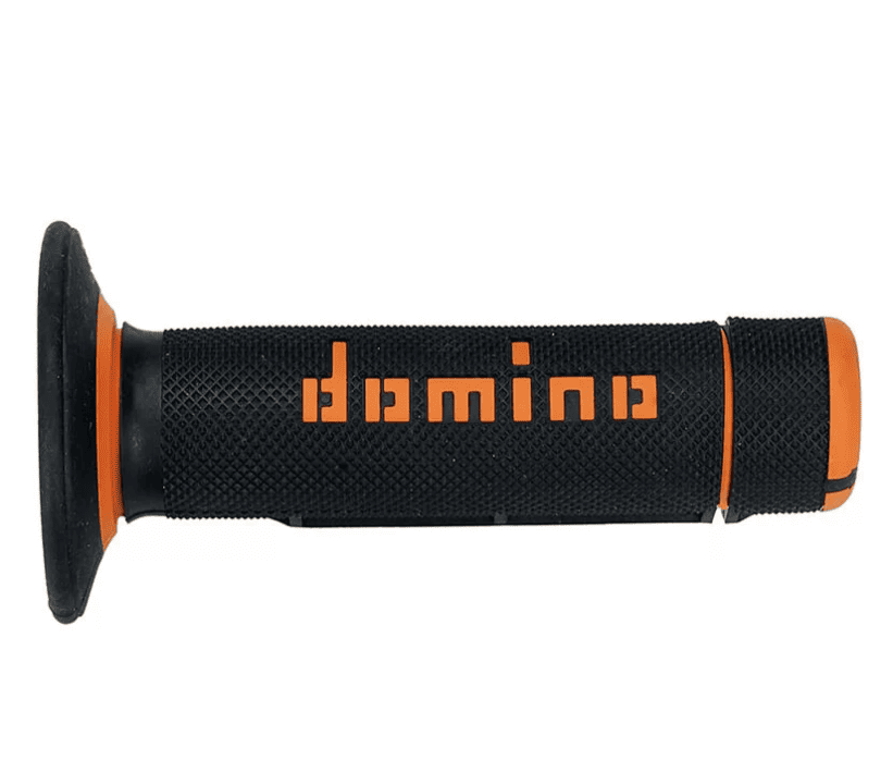 PUÑOS DOMINO OFF ROAD CERRADOS D 22 MM L 118 MM MOTOCICLETA COLOR NEGRO Y NARANJA