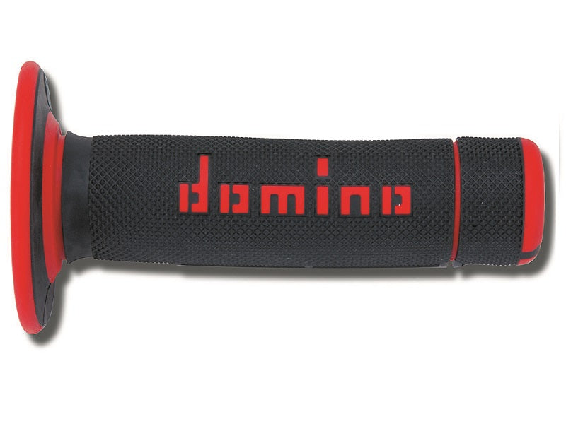 PUÑOS DOMINO OFF ROAD CERRADOS D 22 MM L 118 MM MOTOCICLETA COLOR NEGRO Y ROJO