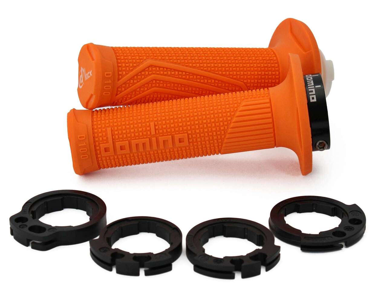 Puños Domino D100 Off Road D-Lock con fijación Lock-On en color naranja para motocicleta