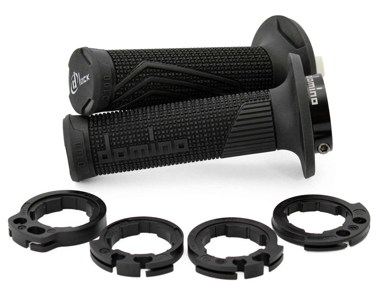 Puños Domino D100 Off Road D-Lock con fijación Lock-On en color negro para motocicleta