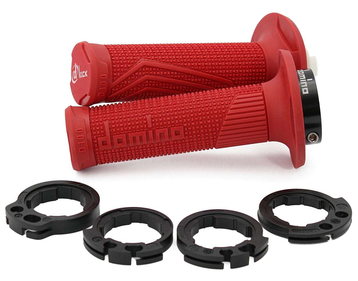 Puños Domino D100 Off Road D-Lock con fijación Lock-On en color rojo para motocicleta