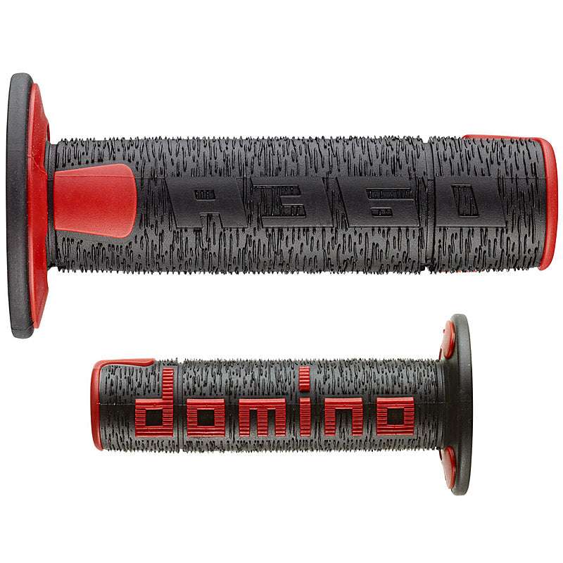 Puños Domino Off Road RPS cerrados de 22 mm y 120 mm para motocicleta color negro y rojo