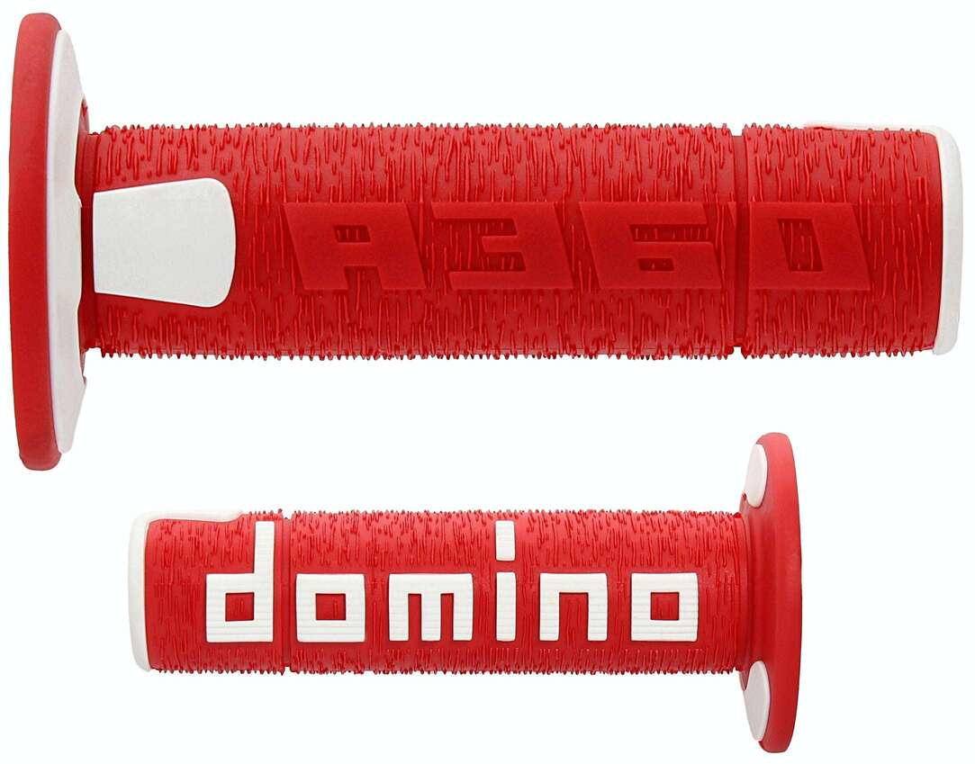 Puños Domino Off Road RPS cerrados de 22 mm y 120 mm para motocicleta color rojo y blanco