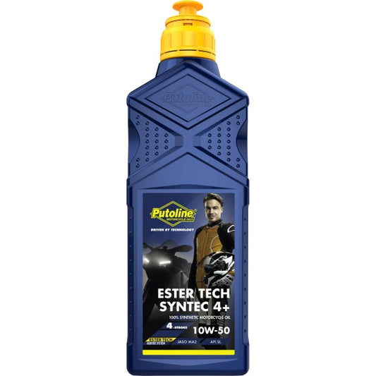 Aceite motor 10W-50 Putoline Ester Tech Syntec 4+ 1L, lubricante 100% sintético para motos 4T de alto rendimiento