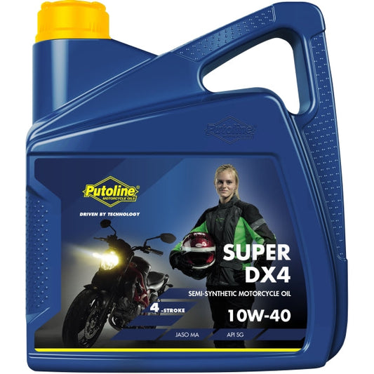 Aceite motor 10W-40 Putoline Super DX4 4L, lubricante semisintético para motos de 4 tiempos