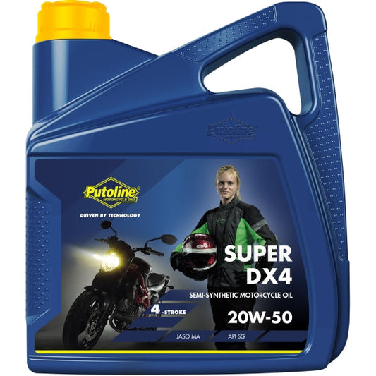 Aceite motor 20W-50 Putoline Super DX4 4L, lubricante semisintético para motos 4 tiempos