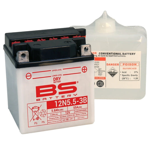 Batería de moto BS 12N5-5A-3B – arranque fiable, alto rendimiento y calidad garantizada