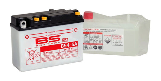 Batería de moto BS B54-6A 6N12A-2D – arranque fiable, alto rendimiento y calidad garantizada