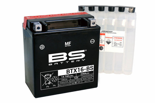 Batería de moto BS BTX16-BS – arranque fiable, alto rendimiento y calidad garantizada