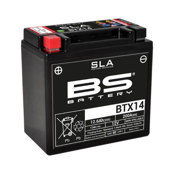 Batería precargada modelo BTX14-FA, sin mantenimiento y lista para instalar en tu moto