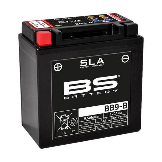 Batería precargada modelo BB9-B-FA, sin mantenimiento y lista para instalar en tu moto