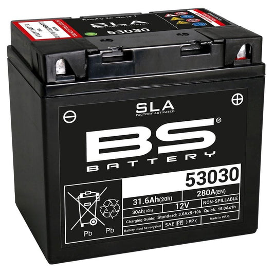 Batería precargada modelo 53030, sin mantenimiento y lista para instalar en tu moto