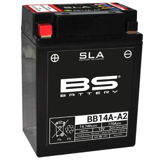 Batería precargada modelo BB14A-A2-FA, sin mantenimiento y lista para instalar en tu moto