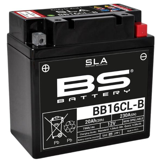 Batería precargada modelo BB16CL-B-FA, sin mantenimiento y lista para instalar en tu moto