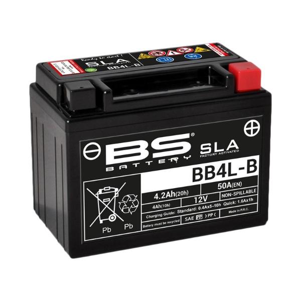 Batería precargada modelo BB4L-B-FA, sin mantenimiento y lista para instalar en tu moto