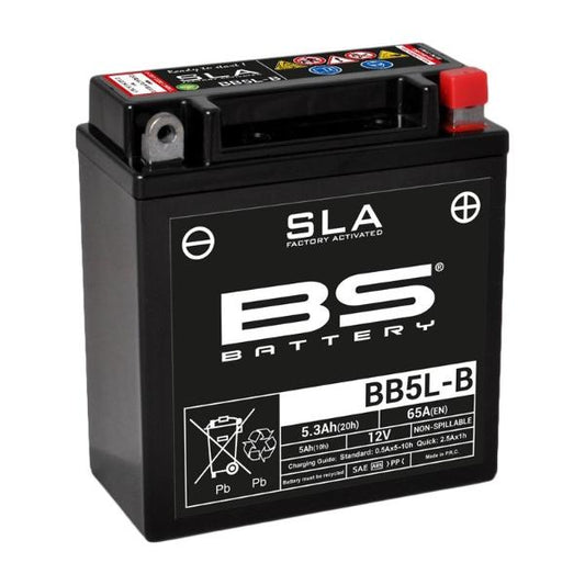 Batería precargada modelo BB5L-B-FA, sin mantenimiento y lista para instalar en tu moto