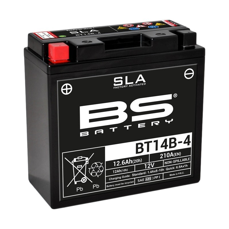 Batería precargada modelo BT14B-4-FA, sin mantenimiento y lista para instalar en tu moto