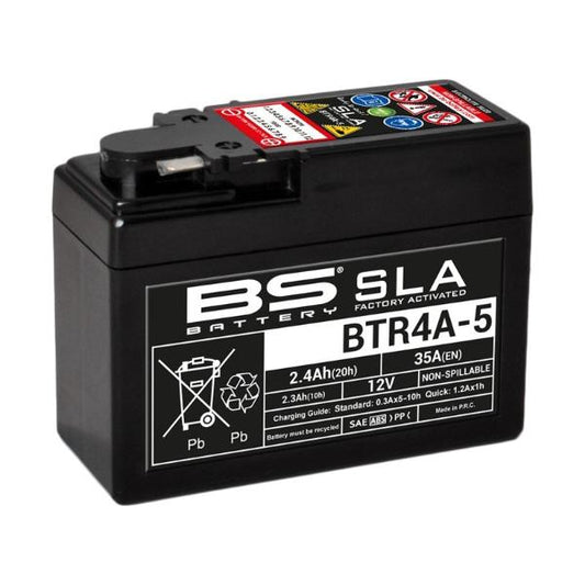 Batería precargada modelo BTR4A-5-FA, sin mantenimiento y lista para instalar en tu moto