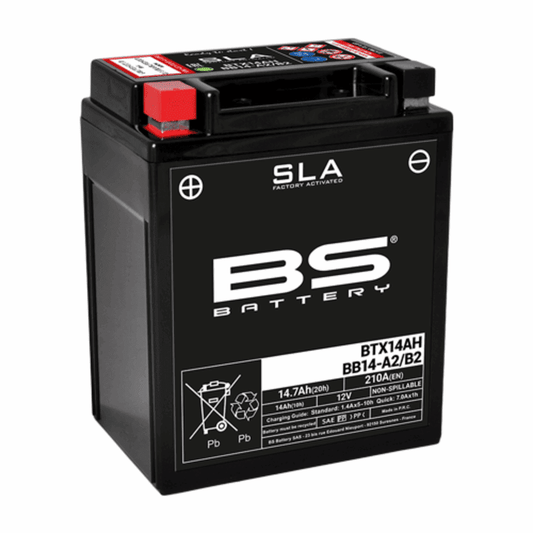 Batería precargada modelo BTX14AH-BB14-A2/B2, sin mantenimiento y lista para instalar en tu moto