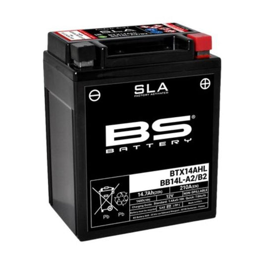 Batería precargada modelo BTX14AHL-BB14L-A2-B2-FA, sin mantenimiento y lista para instalar en tu moto