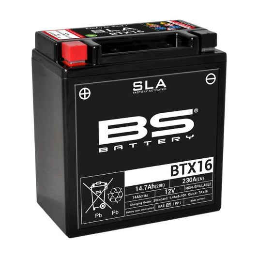 Batería precargada modelo BTX16-FA, sin mantenimiento y lista para instalar en tu moto