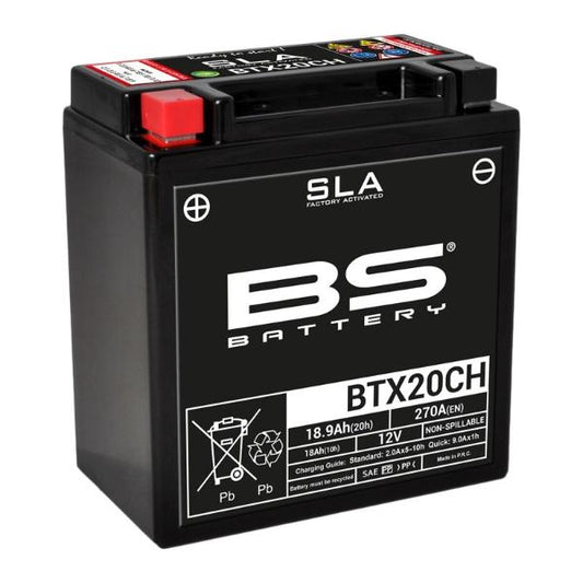 Batería precargada modelo BTX20CH-FA, sin mantenimiento y lista para instalar en tu moto