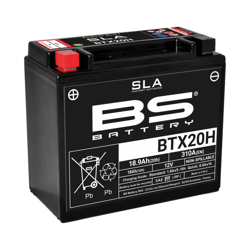 Batería precargada modelo BTX20H-FA, sin mantenimiento y lista para instalar en tu moto