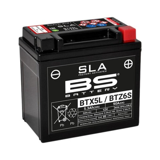 Batería precargada modelo BTX5L-BTZ6S, sin mantenimiento y lista para instalar en tu moto