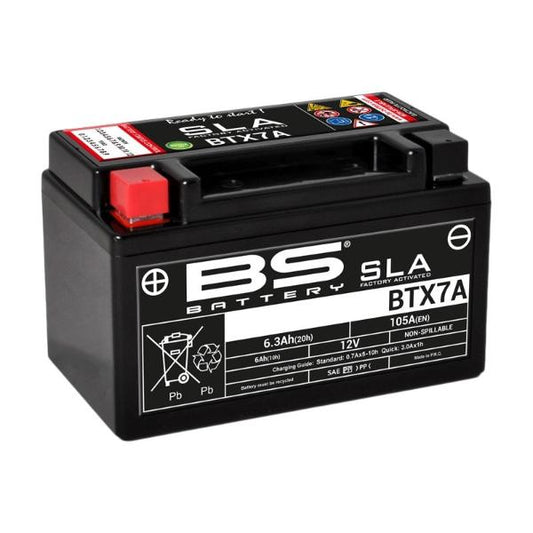 Batería precargada modelo BTX7A-FA, sin mantenimiento y lista para instalar en tu moto