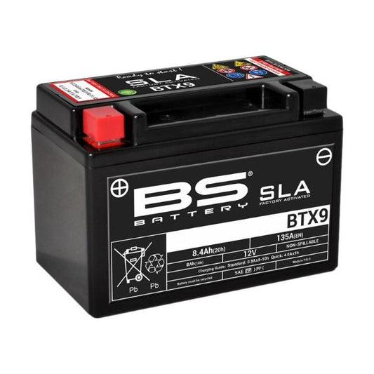 Batería precargada modelo BTX9-FA, sin mantenimiento y lista para instalar en tu moto