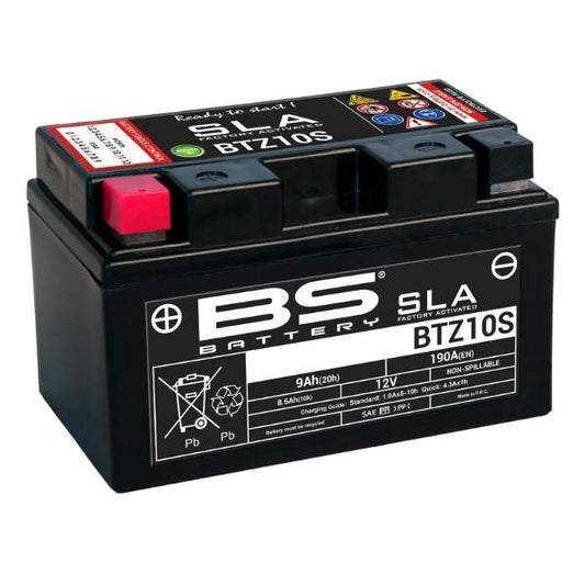 Batería precargada modelo BTZ10S-FA, sin mantenimiento y lista para instalar en tu moto