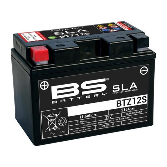Batería precargada modelo BTZ12S-FA, sin mantenimiento y lista para instalar en tu moto
