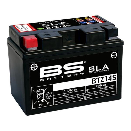 Batería precargada modelo BTZ14S-FA, sin mantenimiento y lista para instalar en tu moto