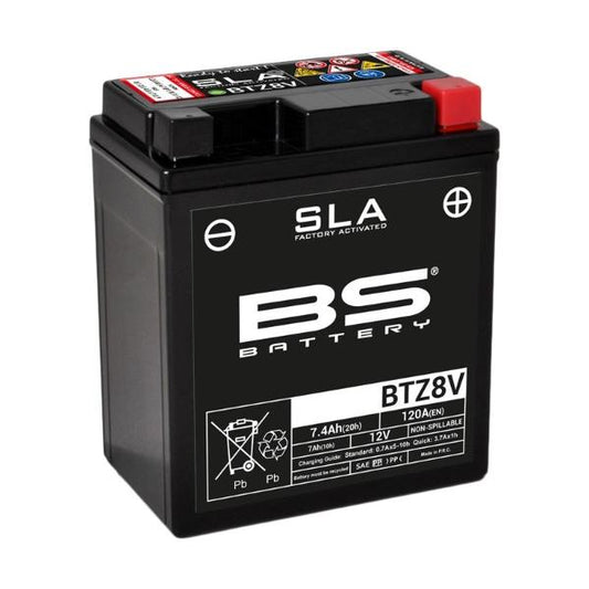 Batería precargada modelo BTZ8V-FA, sin mantenimiento y lista para instalar en tu moto