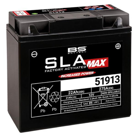 Batería precargada modelo MAX 51913, sin mantenimiento y lista para instalar en tu moto