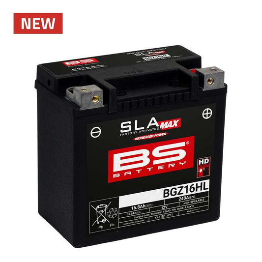 Batería precargada modelo MAX-BGZ16HL, sin mantenimiento y lista para instalar en tu moto